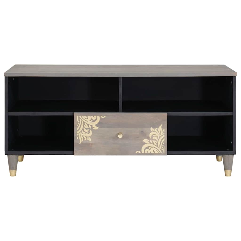 TV Stand with Shelf Gray 100 x 33 x 46 cm Solid Mango Wood