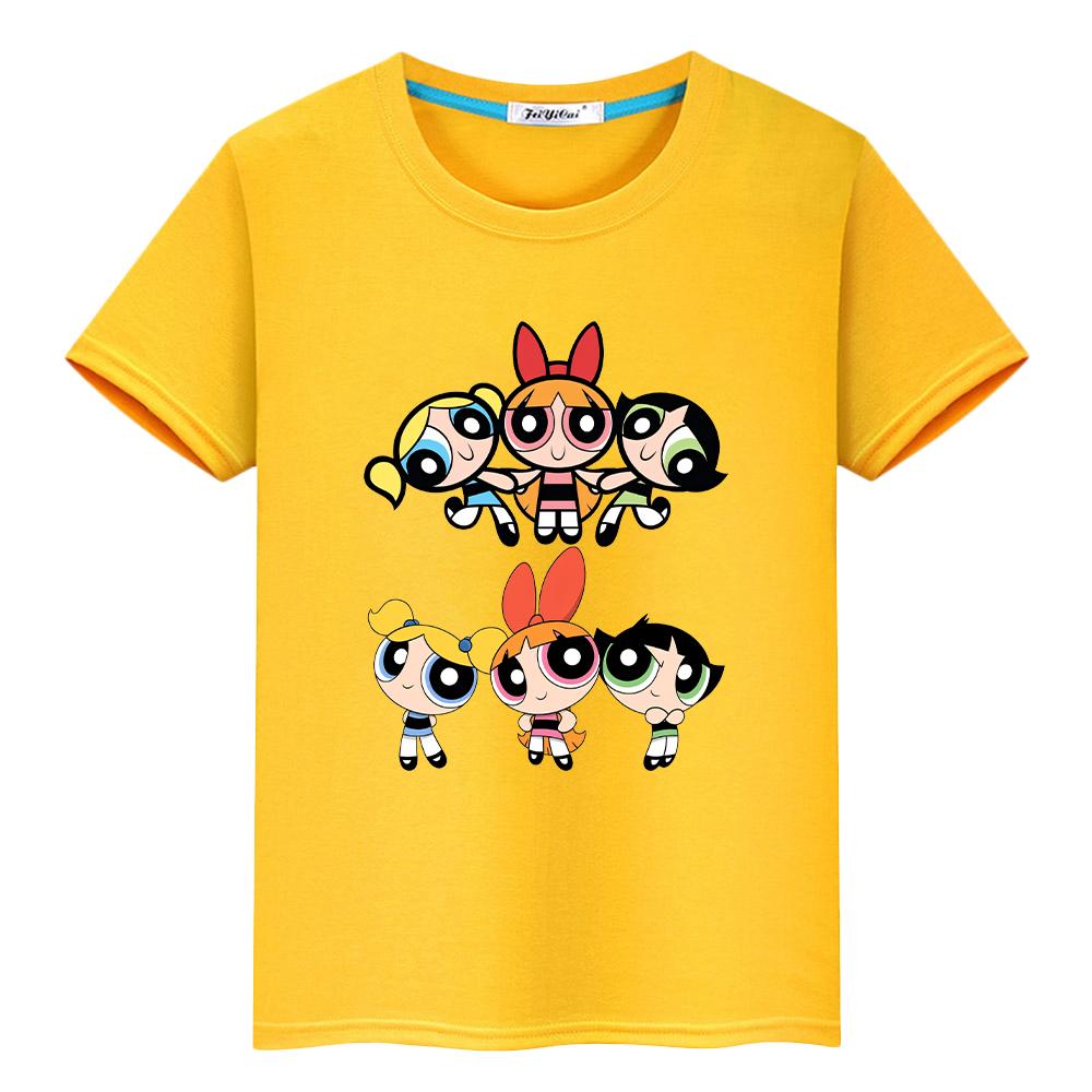 Kawaii Powerpuff Girls Print  T Shirt for Kids Boy 100% Cotton Tops Anime Tshirt  Y2k One Piece Girl Clothes