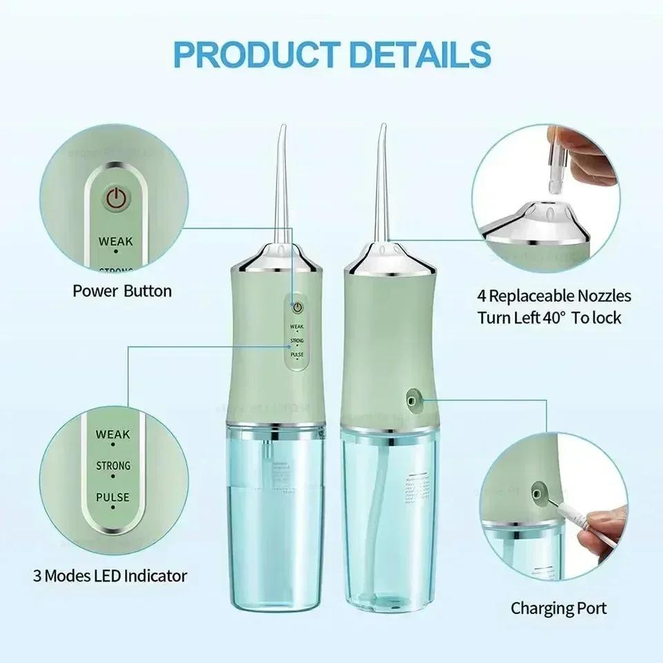 Mouth Washing Machine Powerful Portable Irrigator Dental Water Jet 3 Modes USB Rechargeable 4 Jet for Teeth Cleaning Health