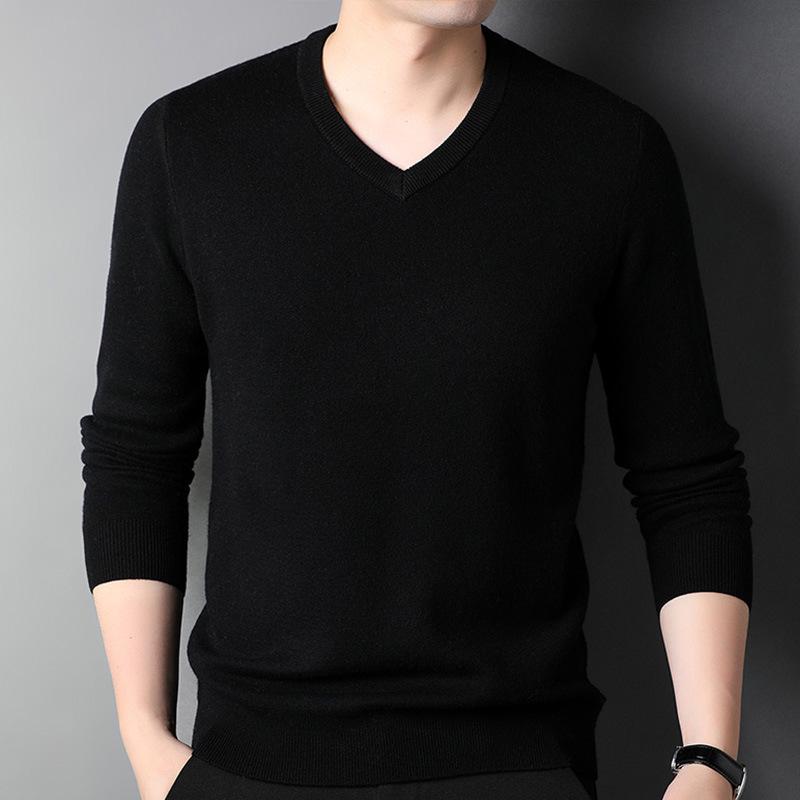 Men's Pure Wool V-Neck Sweater - High-End, Thickened, Warm Winter Knit for All Ages