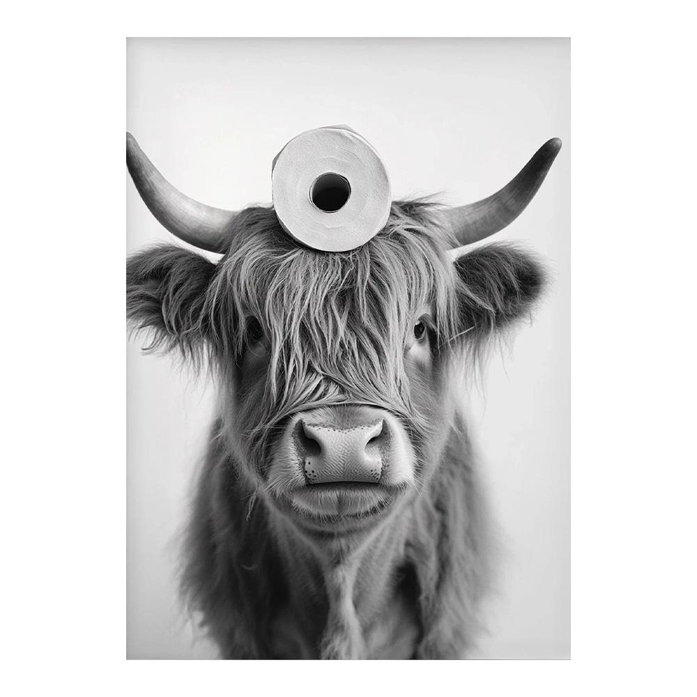 Highland Cow Otter Cat Raccoon with Toilet Paper Poster Print Canvas Painting Bathroom Wall Art Funny Toilet Humor Home Decor