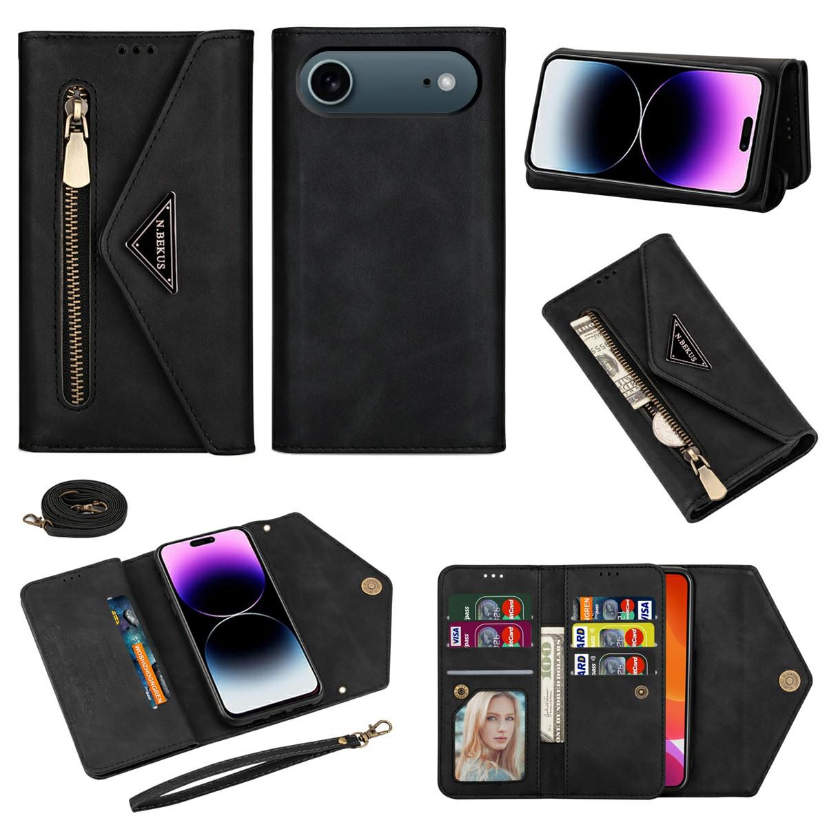 N.BEKUS For iPhone Air Cases Skin-Touch Leather Wallet Phone Cover with Straps B