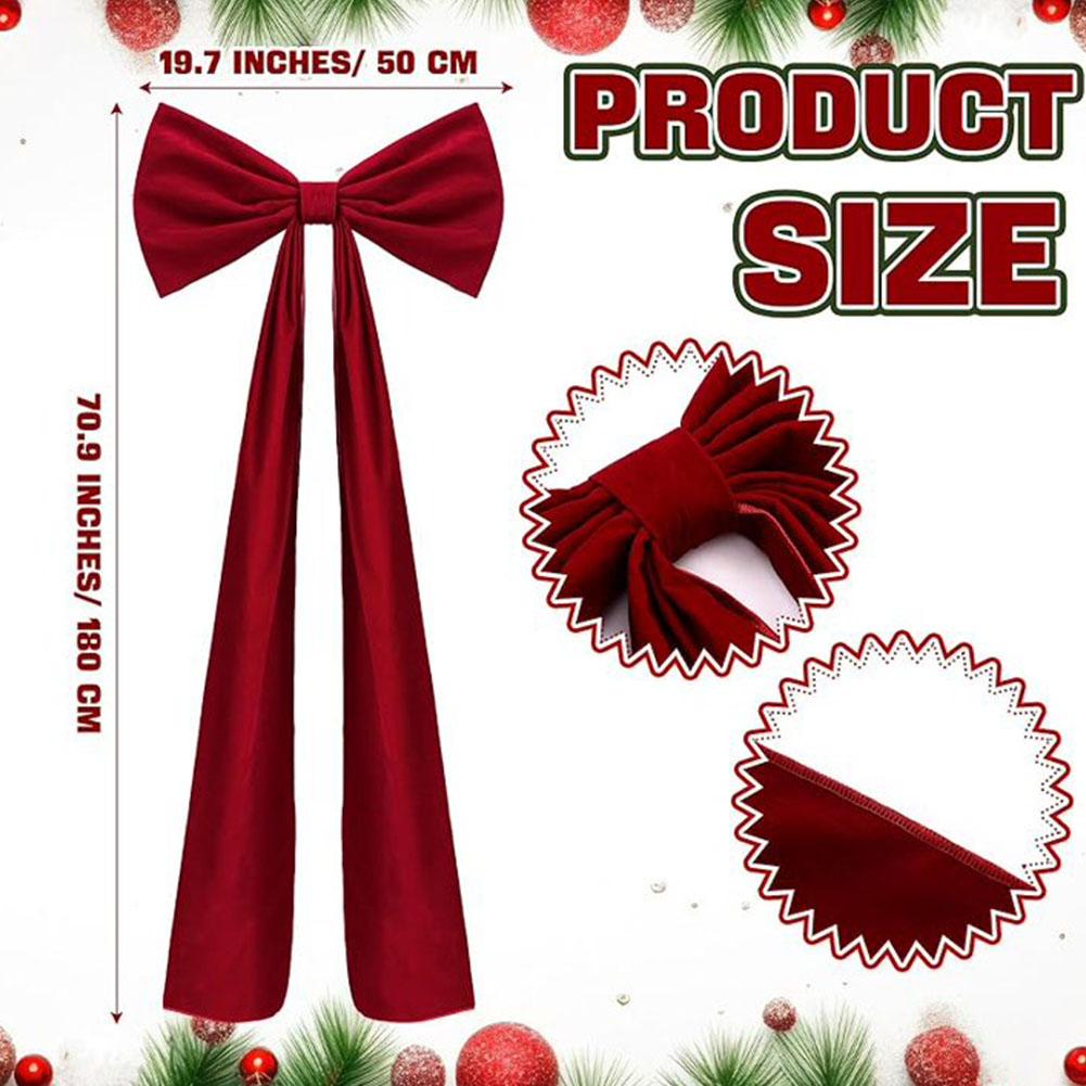 1.8M Super Large Christmas Bow Pendant Flannel Christmas Tree Topper Bow Decoration Wine Red Long Streamers Ribbon Bow Pendant