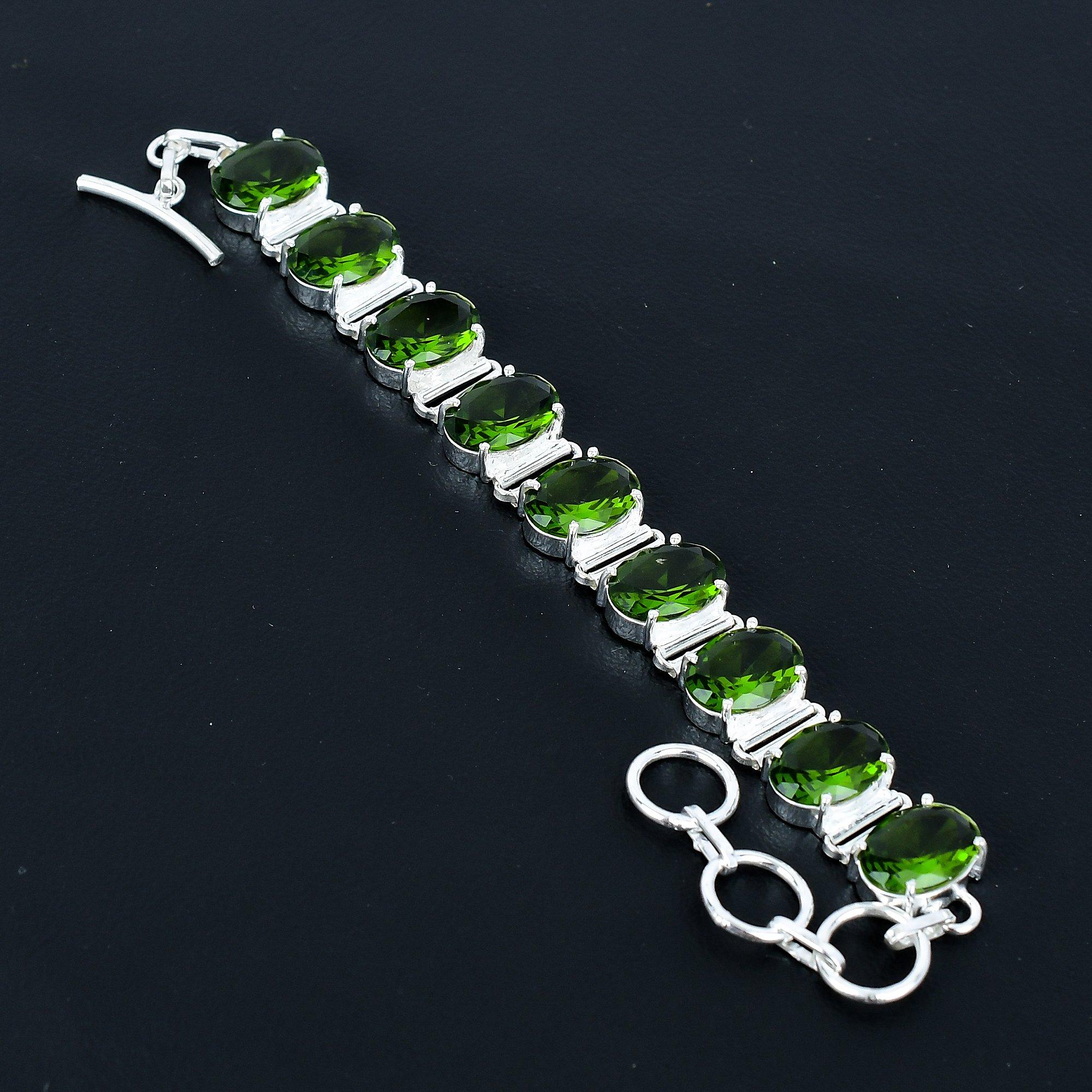 

Красивый браслет с перидотом, браслет из стерлингового серебра 925 пробы, браслет с регулируемой цепочкой, браслет ручной работы в стиле бохо, украшения с перидотом, подарки для любви 8 зелёный