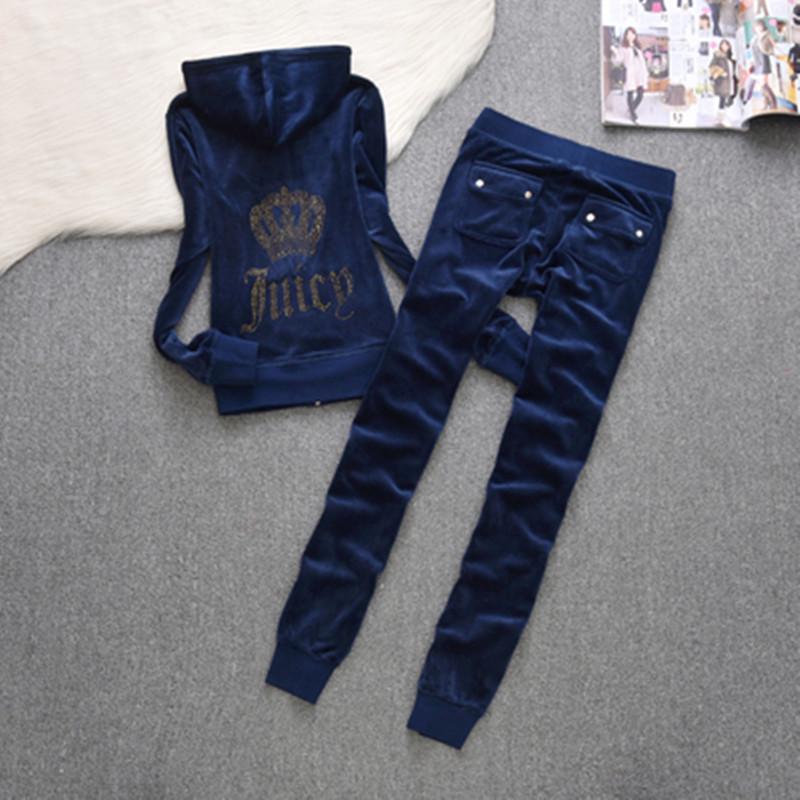 European Spring/Autumn JC Fashion Gold Velvet Women's Sportswear Set with Hotfix Letter Details