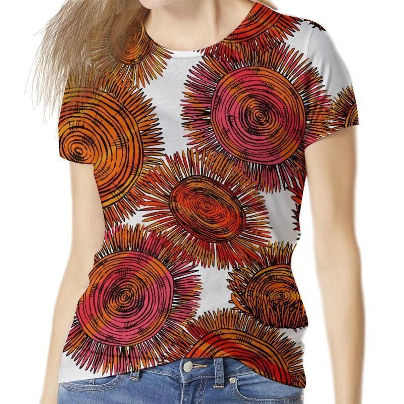 Summer Round Neck Botanical Pattern 3D Print Top Fashionable Casual Short Sleeved Women's T-shirts