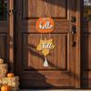 Autumn Door Sign Hello Fall Wooden Hanger, Pumpkin Maple Leaf Hanging Sign, Rustic Farmhouse Decor Harvest Front Wall for Thanksgiving Home Decoration