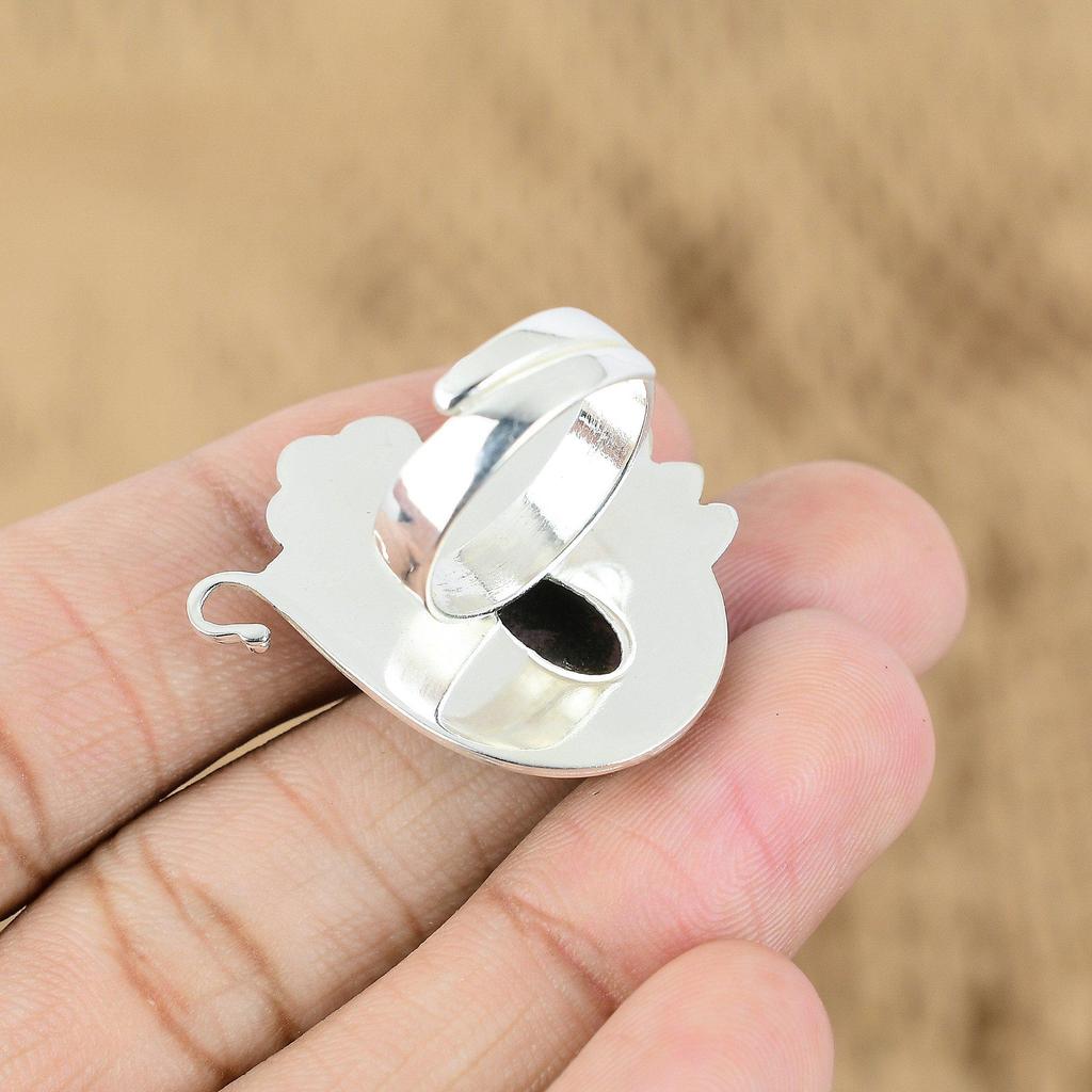 Gift For Her 925 Silver Natural Rhodonite Multi Stone Flower Adjustable Ring