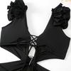 2025 Trendy Women's One-Piece Swimsuit Set with Bowknot Mesh Skirt - Solid Color