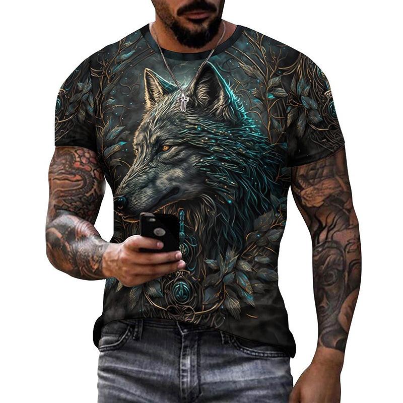Animal Wolf 3D Digital Printed Men's Fashion Trend Round Neck Short Sleeved T-shirt