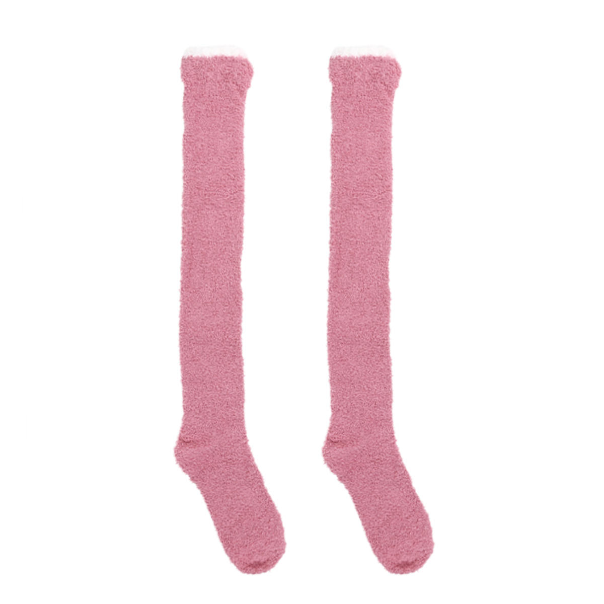 

1 пара женских теплых плюшевых чулок до бедра, зимние чулки выше колена из кораллового флиса, длинные носки для дома, сна, пола, однотонные one size розы красного