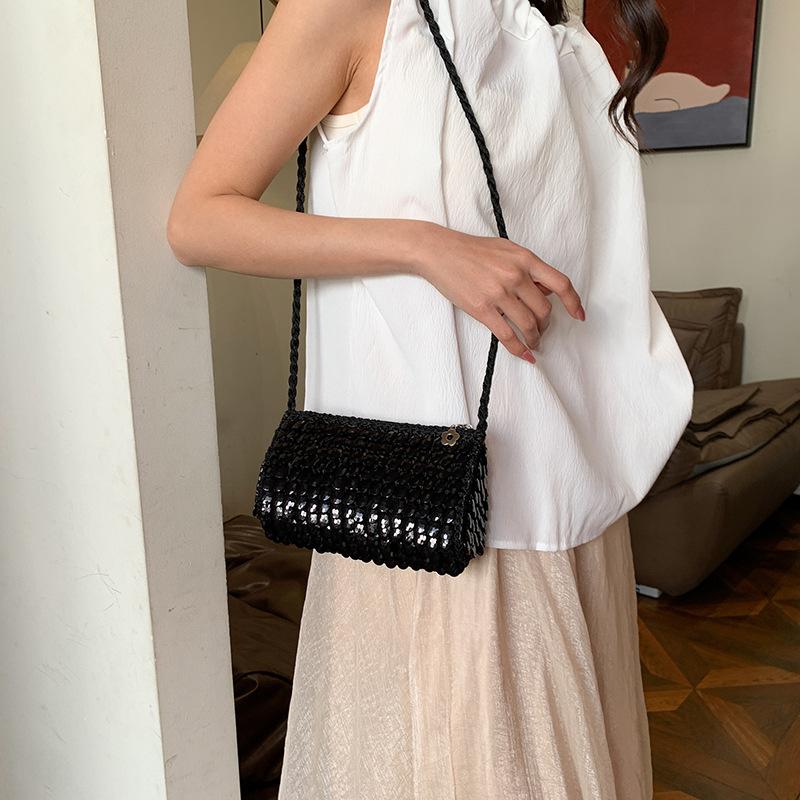Handmade Acrylic Beads Woven Multicolor Fashionable Casual Versatile Handheld Slant Cross Small Square Bag Summer New Arrival