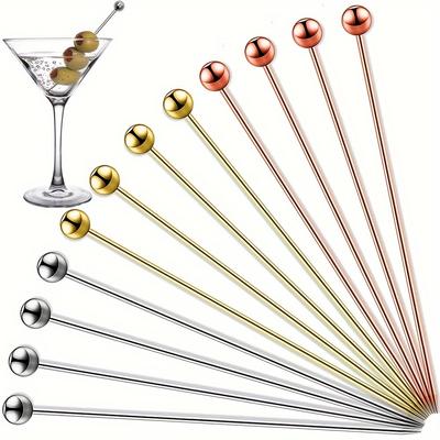 12pcs/set 8-inch Cocktail Label Reusable Stainless Steel Cocktail Toothpick Set Gift Metal Kebab Appetizer Label