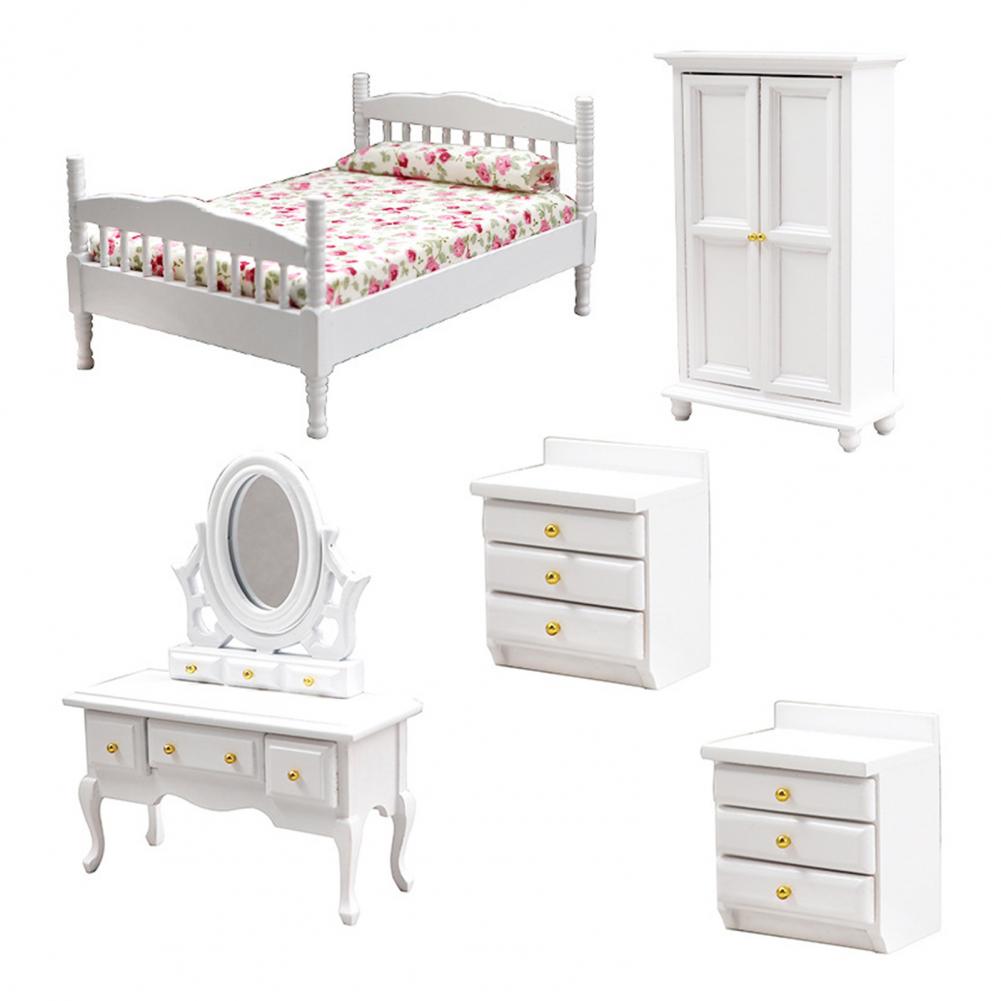 Set 1 Beautiful Dollhouse Bedroom Wooden Furniture Accessories Mini Cabinet Kit Wear-Resistant Role-Play For Kids Adults Children's Birthday Gift