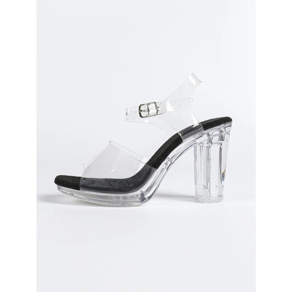 12Cm Clear Heel Cool Slippers Women's 2026 New Season French Transparent Versatile Chubby Sandals Slim Heel LFD-69192-1