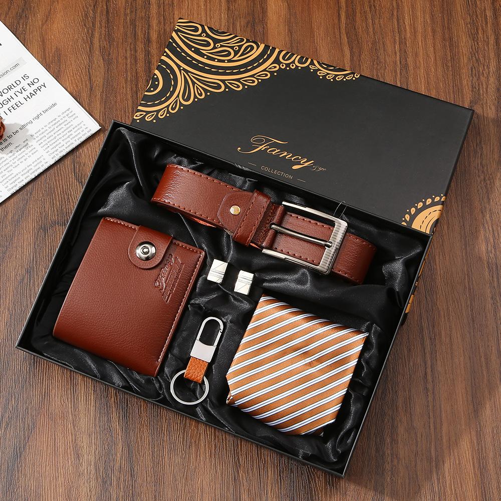 Premium Men's Souvenir Gift Set Custom Logo Leather Wallet Belt Watch Sunglasses 4-Piece Valentine Birthday Luxury Box