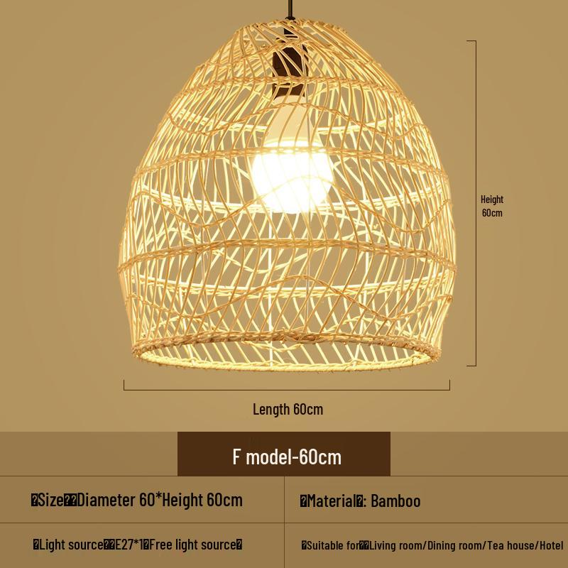 Bamboo Woven Pendant Light - Japanese Lantern for Dining, Restaurant, or Tea Room. Rattan Straw Hat Lampshade with New Chinese Art Design.