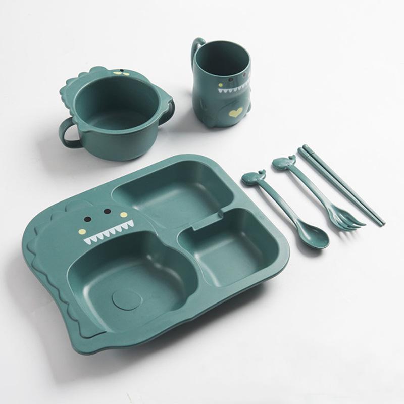 Ensemble de vaisselle pour enfants à motif de dinosaures: Bols et baguettes - Assiettes écologiques en fibre de blé