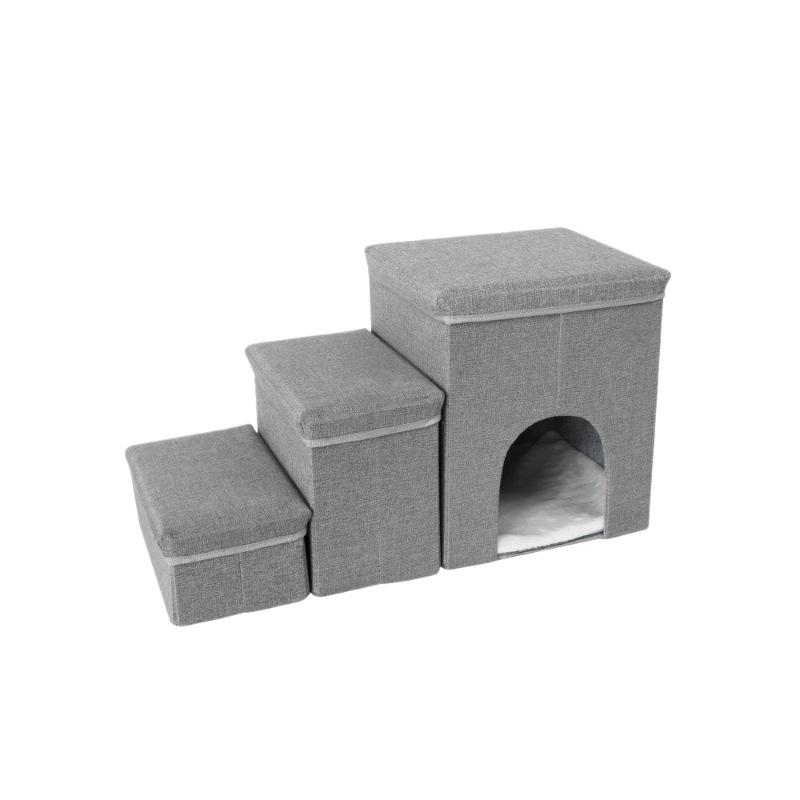 Foldable Three-Layer Storage Box Dog Steps with Nest for Small Pets