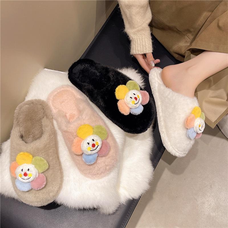 2025 New Autumn Thick-soled Cotton Slippers Two-color Bottom Girls Fluffy Slippers Fashion Versatile Home Cotton Slippers Women