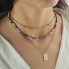 2 Pcs/set Women's Necklace Bohemian Style Multi-layer Color Seedbead Metal Pendant Necklace