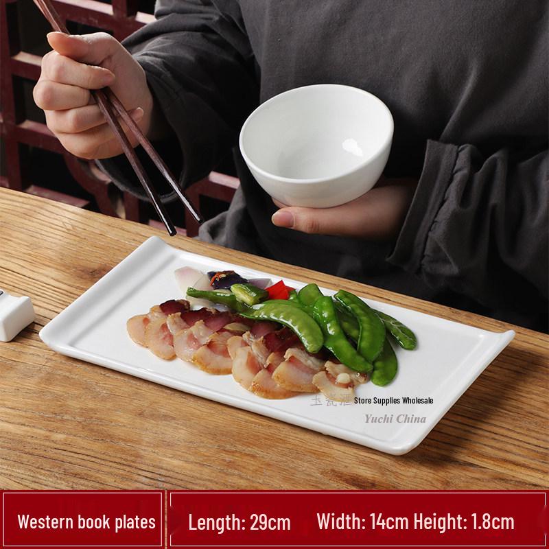 Ceramic Pure White Irregular Wok Pan Fish Plate - Cold & Hot Dish Oven Safe.