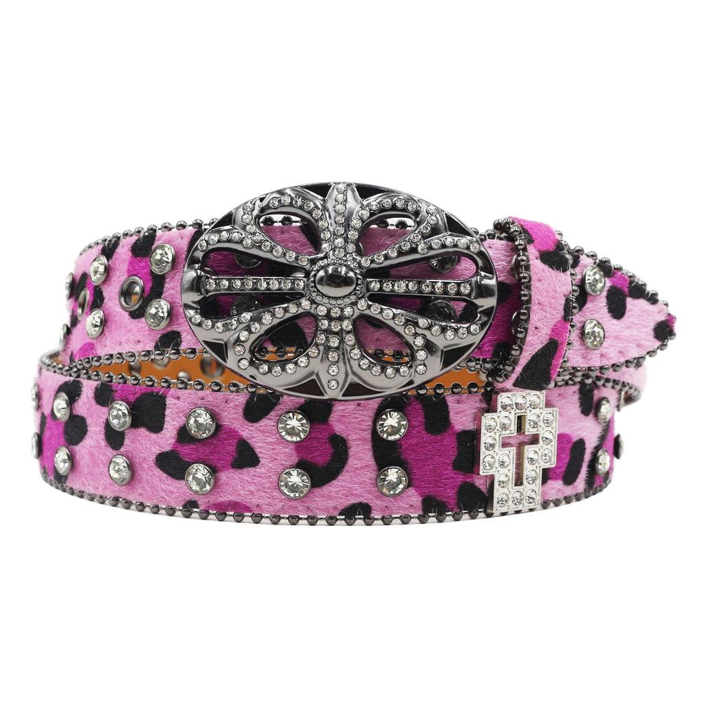 Bohemian Women's Leopard Print Rhinestone Leather Belt - Ethnic Style Versatile Accessory