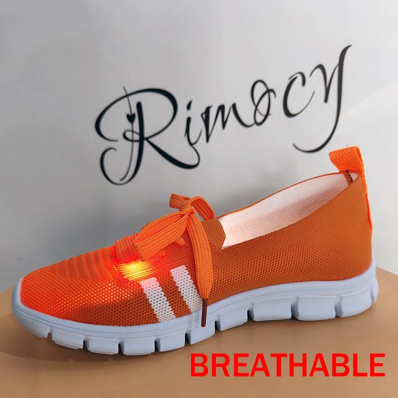 Mesh Knitted Striped Flats Shoes for Women 2024 Summer Lace Up Casual Sneakers Woman Breathable Soft Sole Loafers