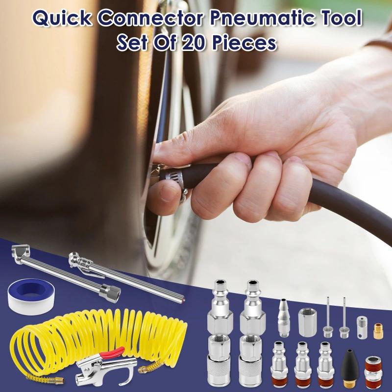 20 Pcs Sets Quick Connector Pneumatic Tools Kit Air Dust Gun Coupler Sets T-Handle Steel Tire Repair Tools for All Car Models
