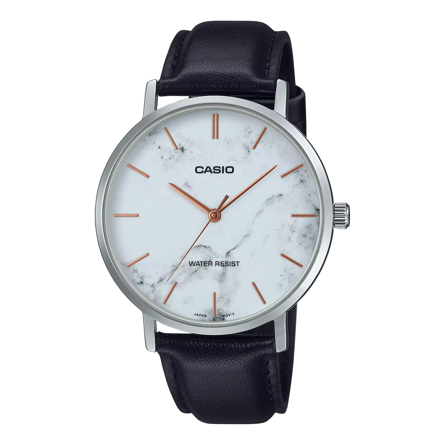 

Casio MTP-VT01 Series Quartz Men s Watch, White Marble x Black Leather Band MTP-VT01LM-7A, sports