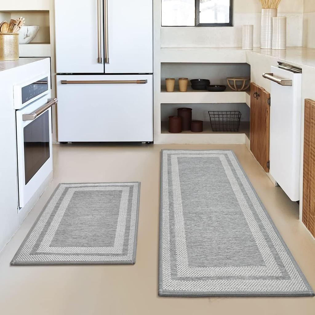 Minimalist Border Kitchen Floor Mat Multiple Colors Ultra Soft Washable Non Slip Stain Resistant Mat for Kitchen Bedroom Decor