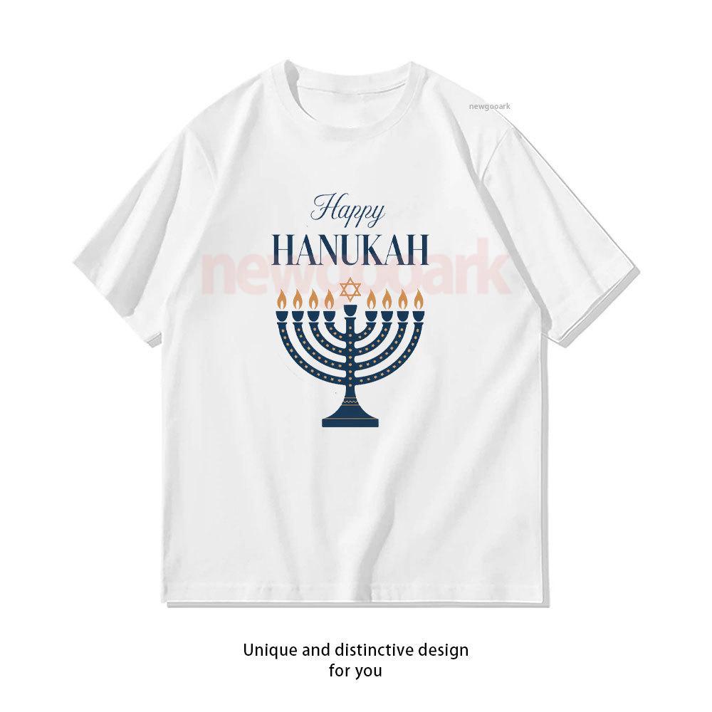 Happy Hanukkah Jewish Family Unisexorah Chanukah Holiday Graphic T Shirts Women Unisex Vintage Festival Cotton Tshirt Simple Tops