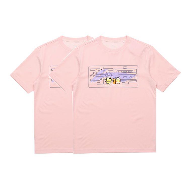 Li-Ning Sports Fashion Series Pattern Print Loose Round Neck Short Sleeve T-Shirt Unisex Tops Pink AHSR340-14