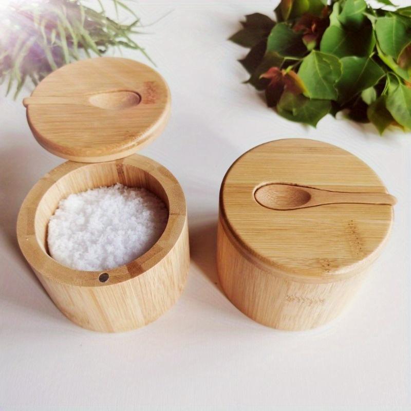 1 Set Wooden Salt Box Spice Storage Box with Lid Creative Salt Cellar for Kitchen Restaurant Use Perfect Gift for Home Cooks