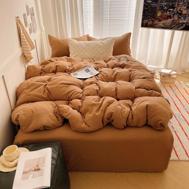 Solid INS Style Bedding Set For Adults Kids Pink Cotton Fitted Flat Sheet With Pillowcases Colorful King Queen Full Size