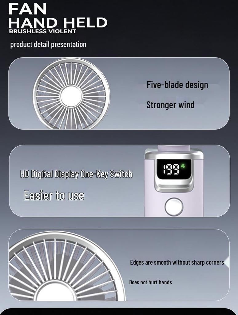 High-Speed Handheld USB Rechargeable Mini Fan with Digital Display
