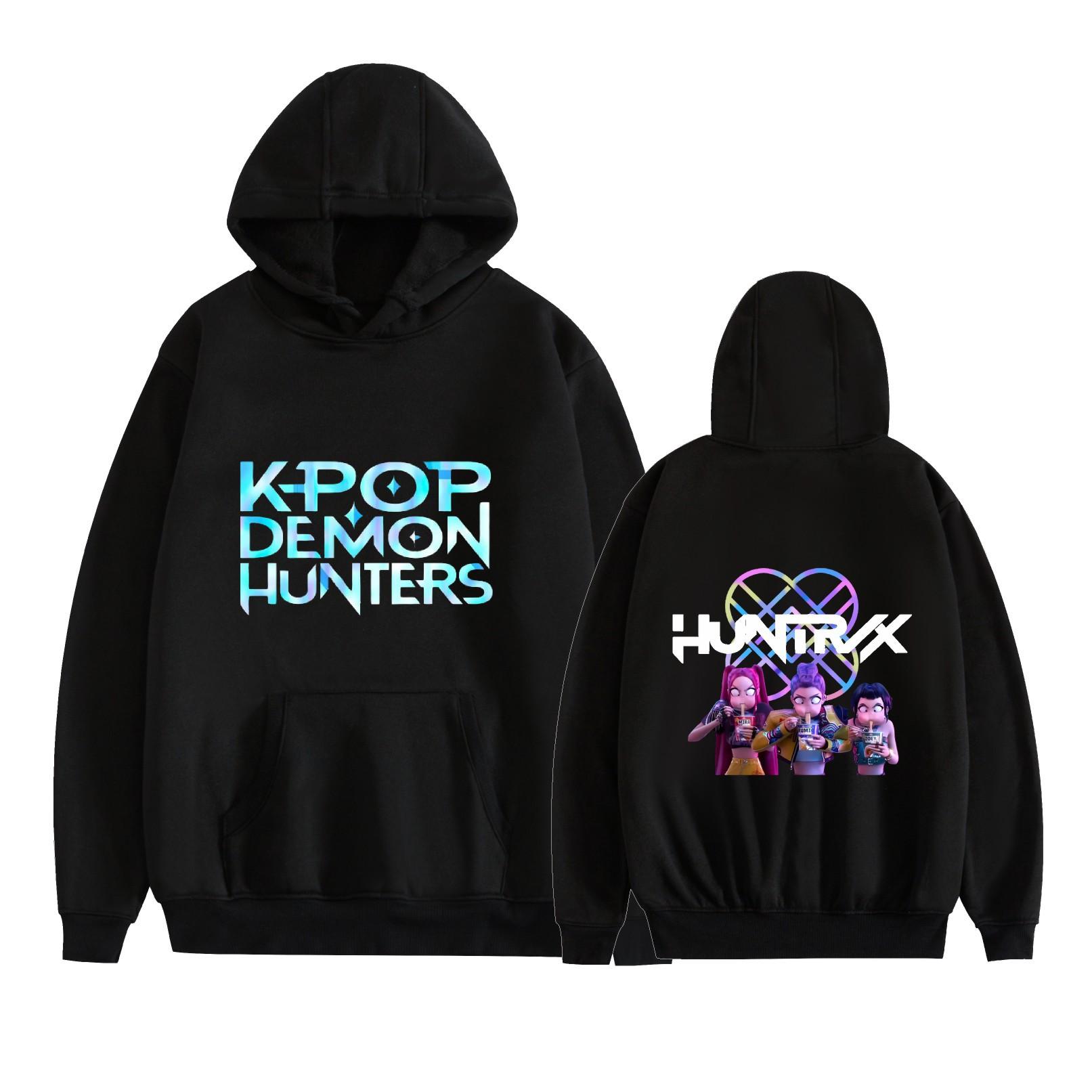 

KPop Demon Hunters Anime Hoodie Sweatshirt Anime Printed Cool CARTOON Pullover Hooded Unisex XS чёрный