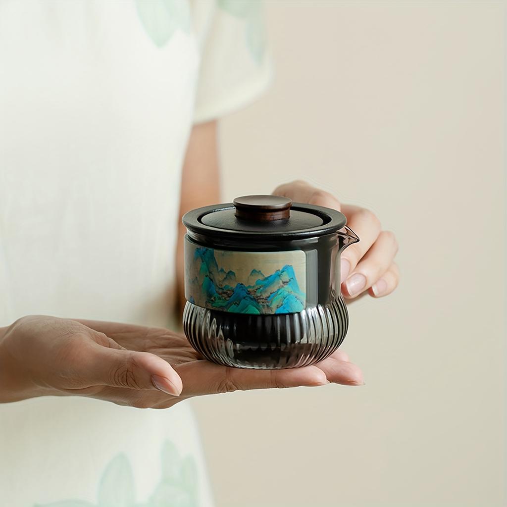 1set Ceramic Travel Tea Set Portable Teaware Set One Pot Four Cups With Tea Tray And Tea Can Wine Cup Drinkware For Restaurants Cafes Tea Houses