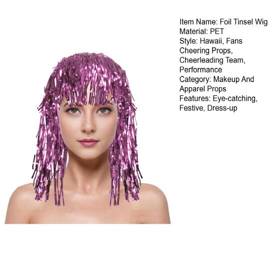 Foil Tinsel Wigs for Adults Fancy Dress Party Shiny Tinsel Wig Metallic Masquerade Disco Hat for Photo Booth Prop Cosplay Supplies