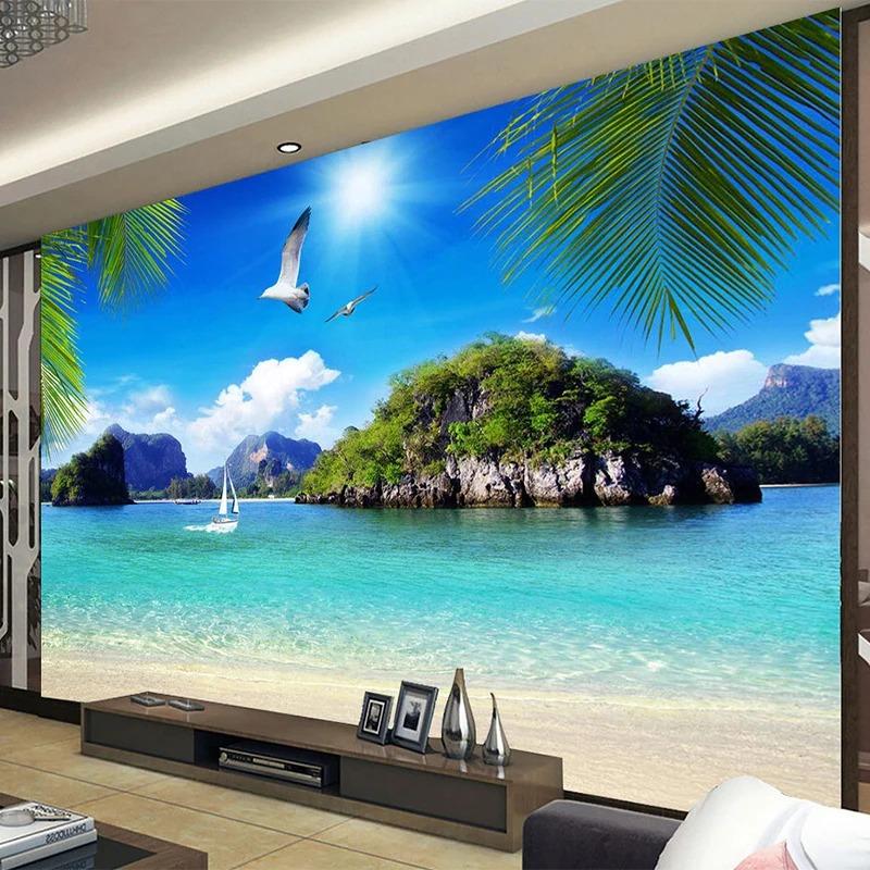 3d Nature Mural Blue Ocean Wallpaper Seascape Beach Photo Wall Murals Living Room Sofa Bedroom 3d Mural Home Decor