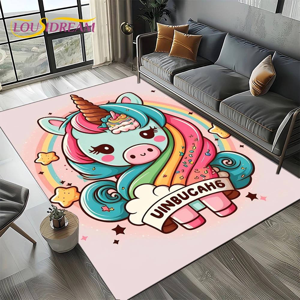 Covor Covoară Stil 27 Unicorn Desen Animat Fată Vis pentru Living Dormitor Decor Acasă Sofă, Covor Zonă Copii Covoraș de Podea Antiderapant Cadou