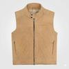 Stylish Real Lambskin Leather Suede Men’s Beige Handmade Vest Coat Casual Fit