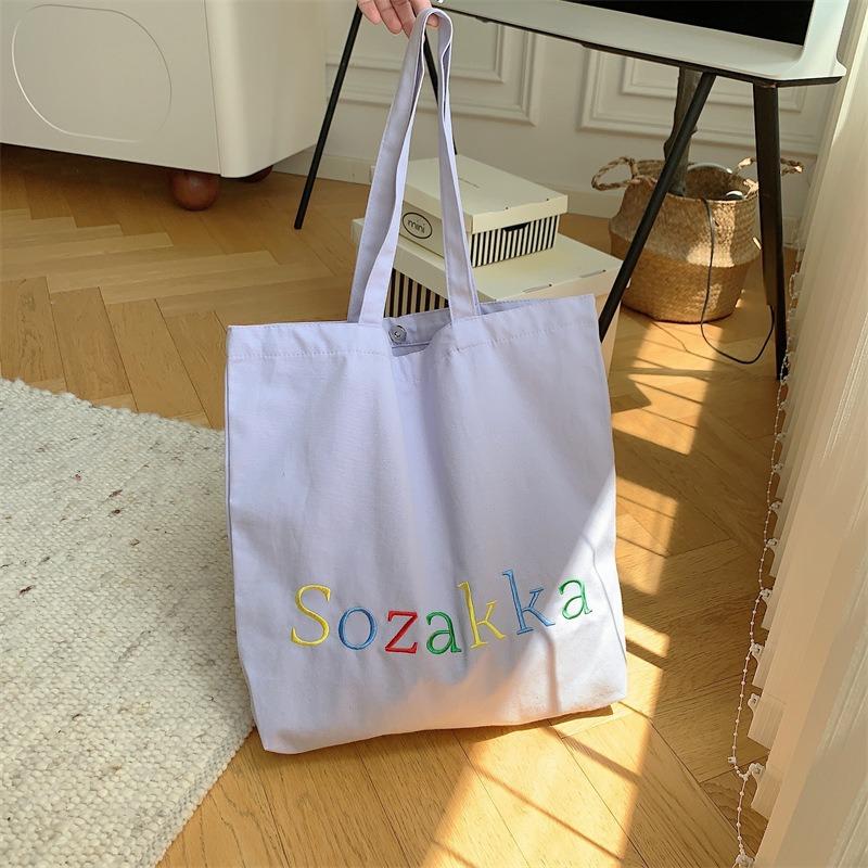 Canvas Bag Summer Embroidery Letters Large Capacity Tote Student Bag Class Bag Portable