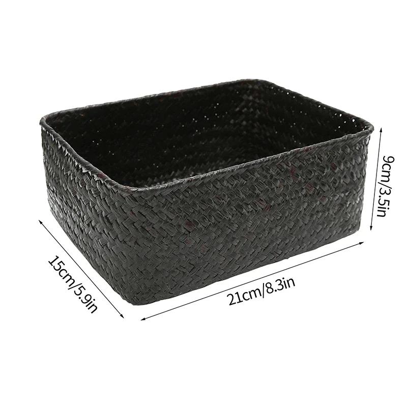 Handmade Woven Seagrass Storage Basket Desktop Straw Rattan Organzier Picnic Storage Box Desk Cosmetic Fruit Sundries Container
