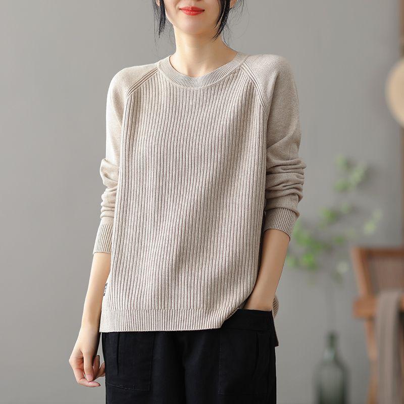 Autumn and Winter Women's Loose Plus Size Sweater Round Neck Casual Pullover Knitwear Solid Color Stretch Knit Tops Jumper