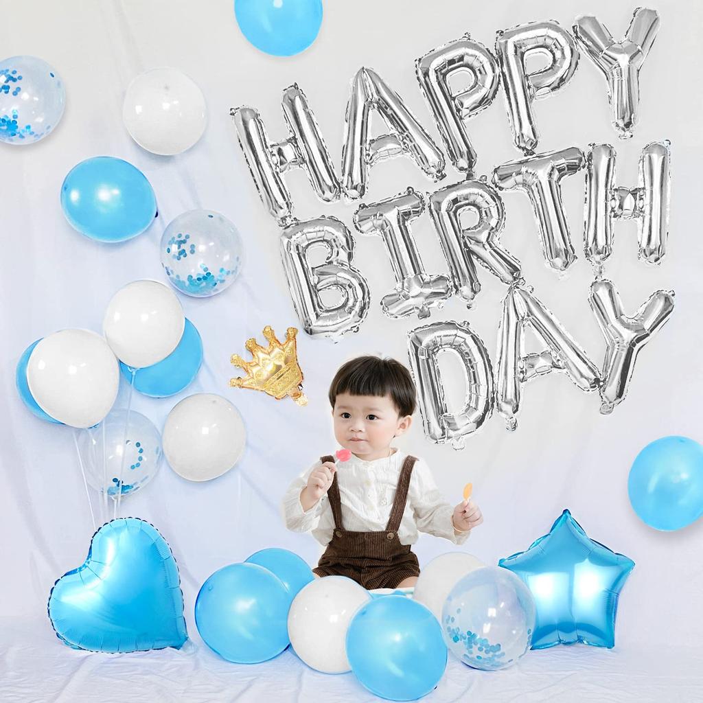 Iysoll Birthday Balloon Decoration Set Blue Party Decorations Garland 'HAPPY BIRTHDAY' Letter Balloon Confetti Balloons Celebration for Adults and