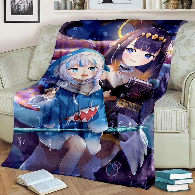 3D Cute Gawr Gura Hololive Cartoon Blanket,Soft Throw Blanket for Home Bedroom Bed Sofa Picnic Travel Office Cover Blanket Kids