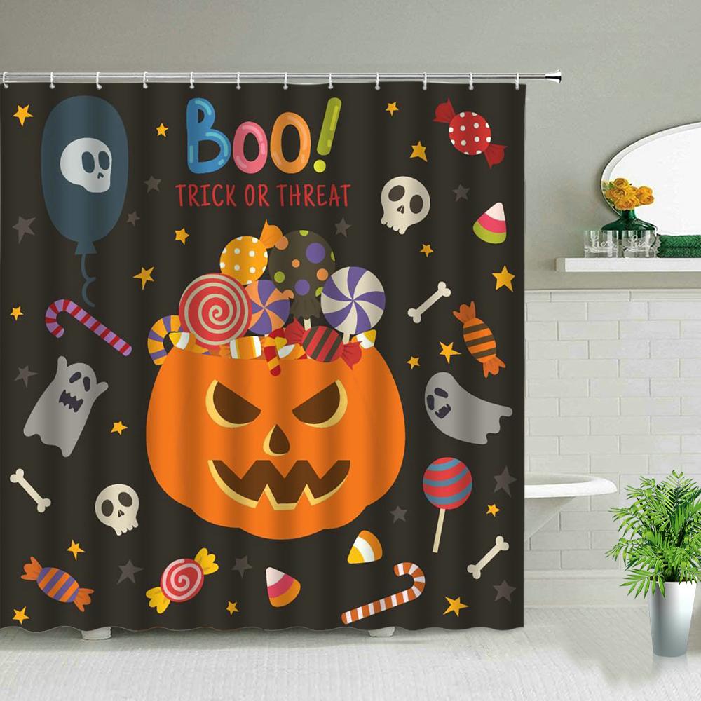 Halloween pumpkin Lantern Shower Curtain Bathroom The Terrible  Forest Wood Ghost House Tombstone Fabric Bathroom Curtain Set