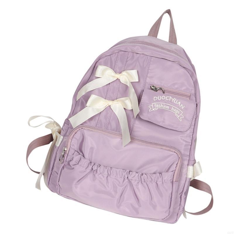 4XFF Japanese Anime Nylon School Bag for Teen Girls with Bows Preppy Large Backpack