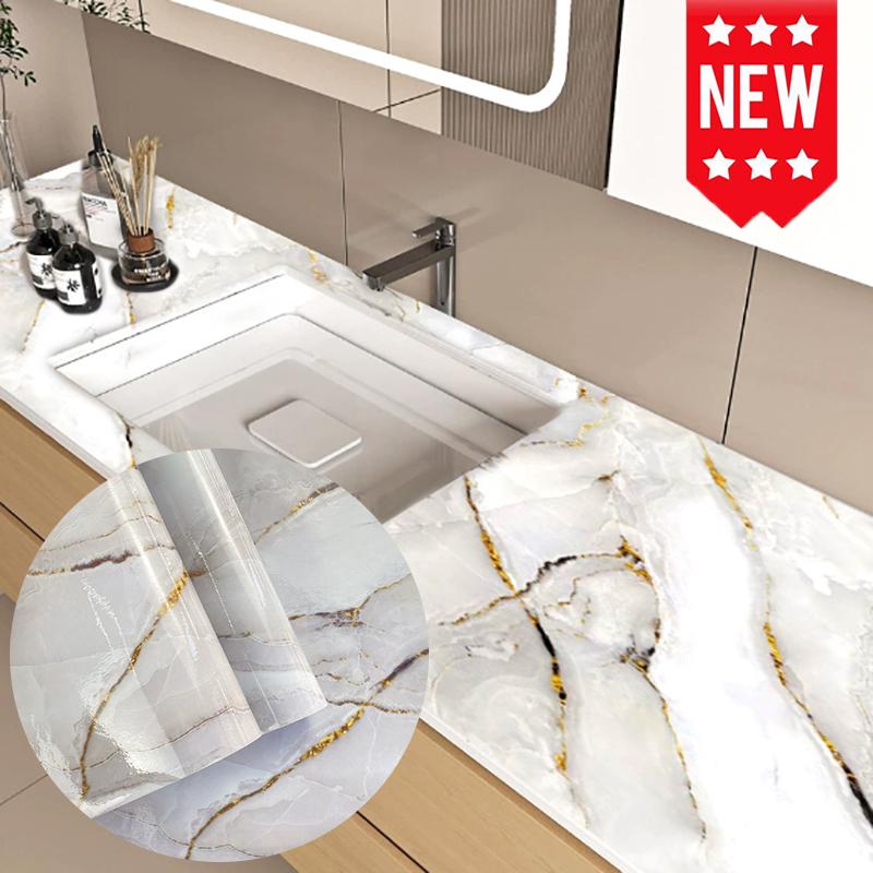 Marble Self-adhesive Waterproof and Anti Fouling Wallpaper for Bathroom Kitchen Living Room Background Wall Decoration Stickers